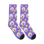 Beer Mug Dog Face Socks in Purple with a personalized dog photo