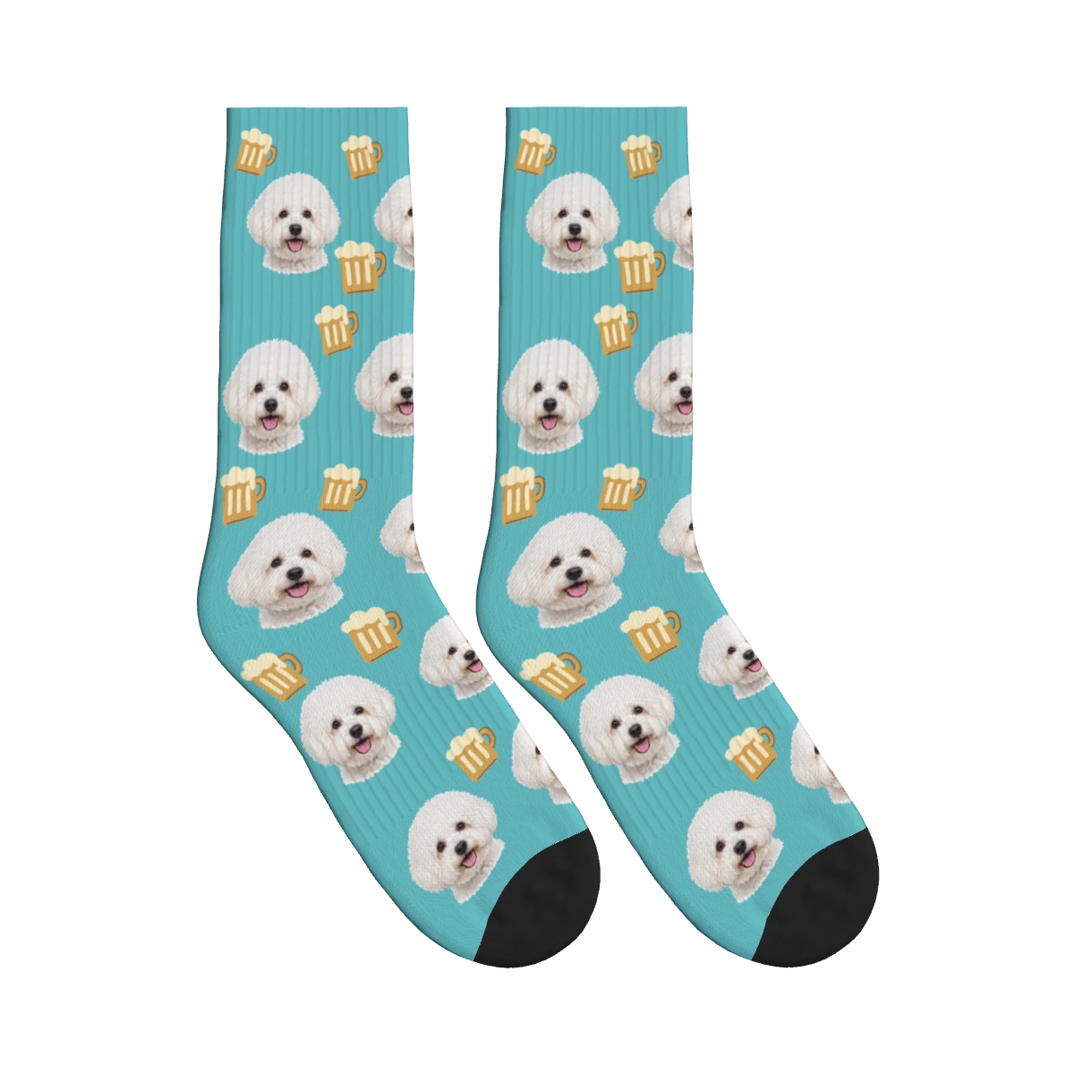Beer Mug Dog Face Socks in Turquoise with a personalized dog photo