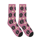 Book Lover Dog Face Socks in Dusty Rose with a personalized dog photo