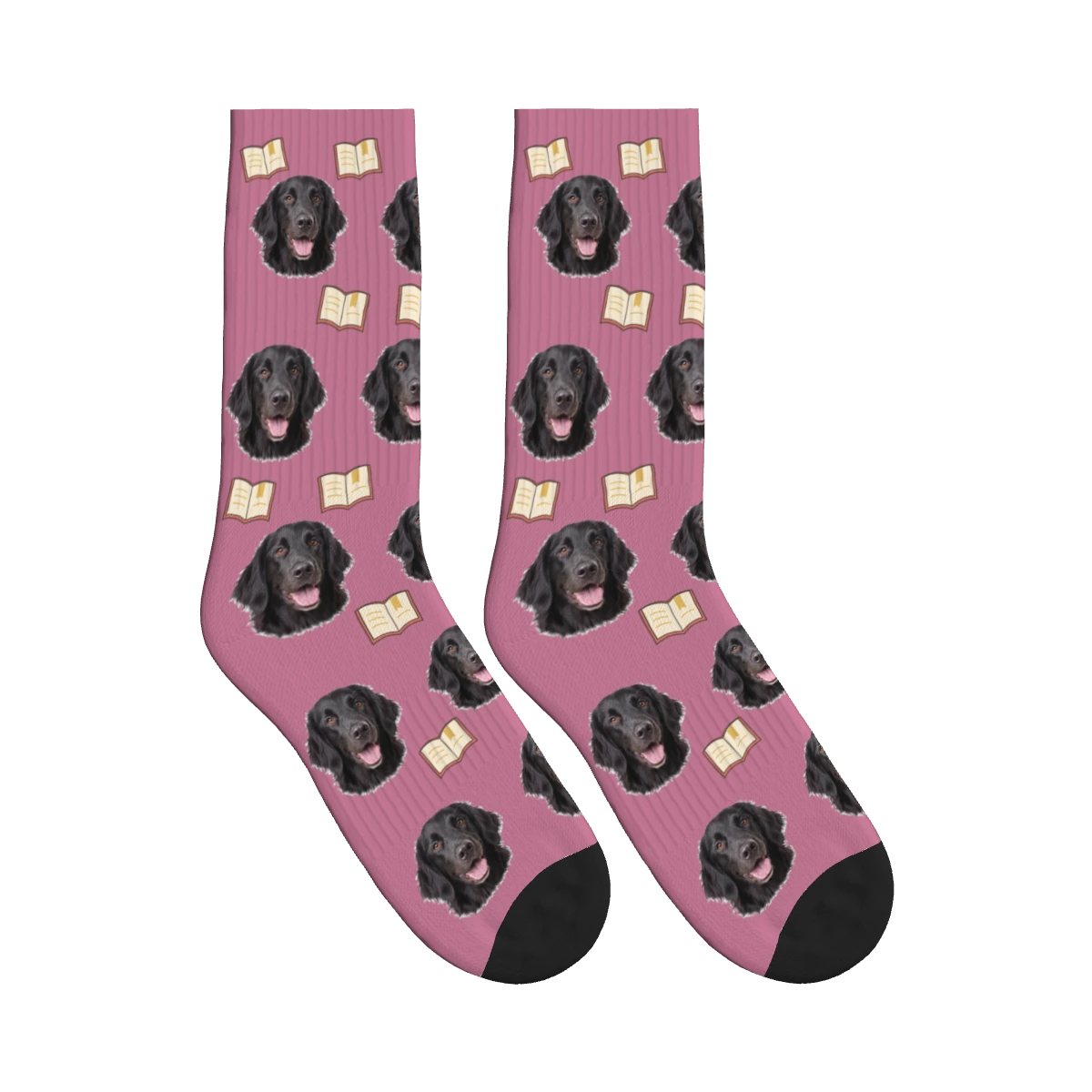 Book Lover Dog Face Socks in Dusty Rose with a personalized dog photo