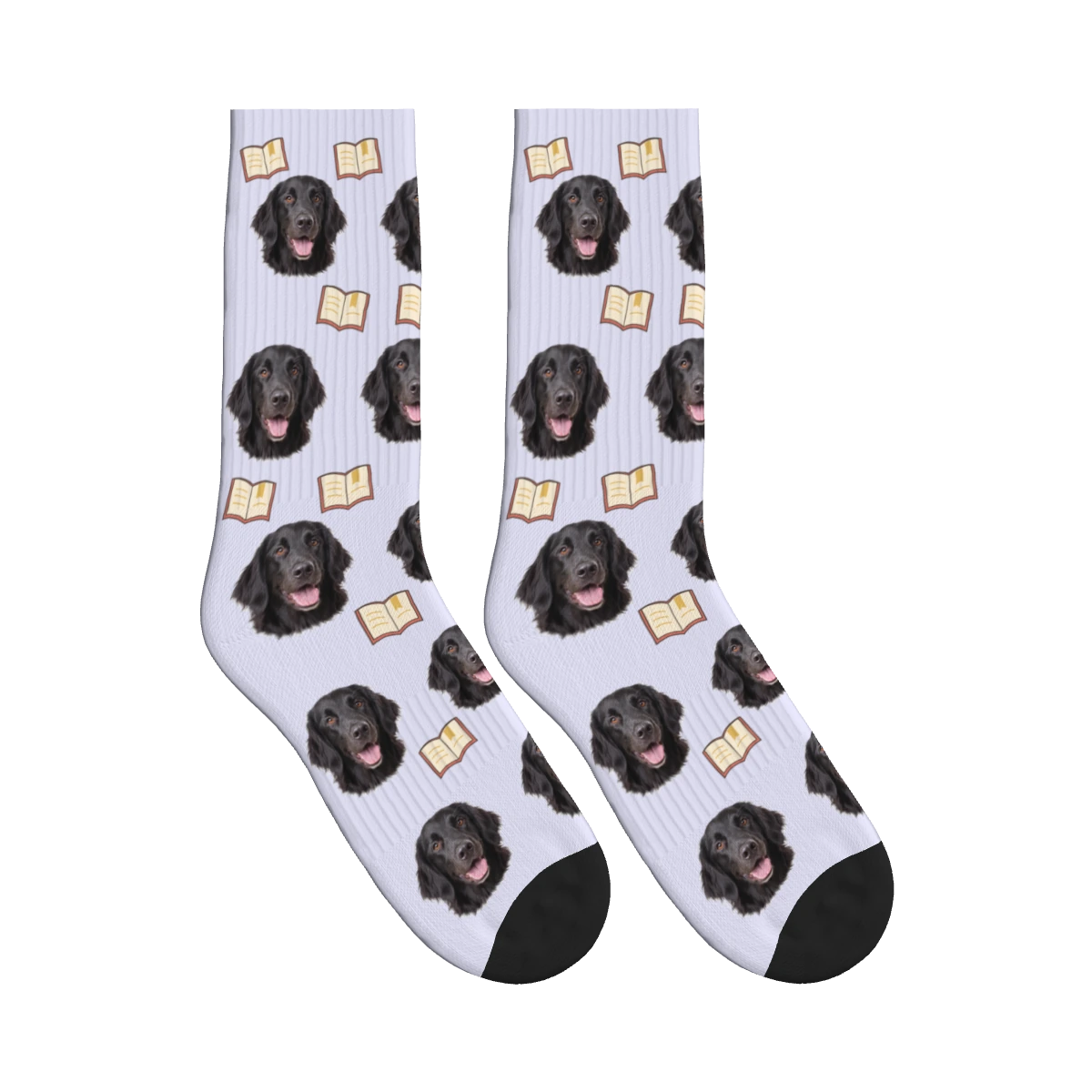 Book Lover Dog Face Socks in Lavender with a personalized dog photo