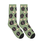 Book Lover Dog Face Socks in Sage Green with a personalized dog photo