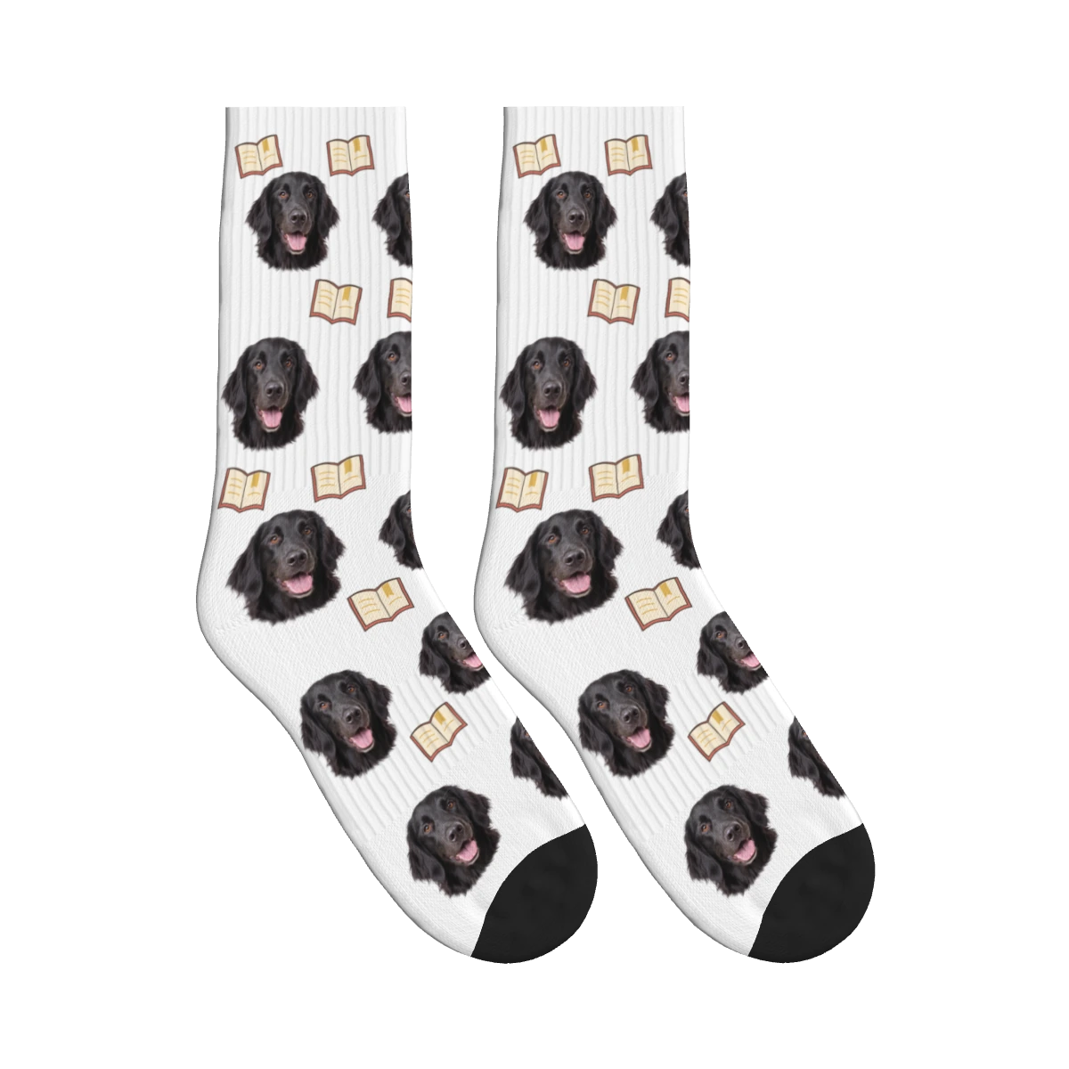 Book Lover Dog Face Socks in White with a personalized dog photo