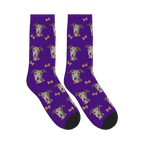 Bow Tie Dog Face Socks in Deep Purple with a personalized dog photo