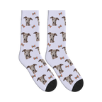Bow Tie Dog Face Socks in Lavender with a personalized dog photo