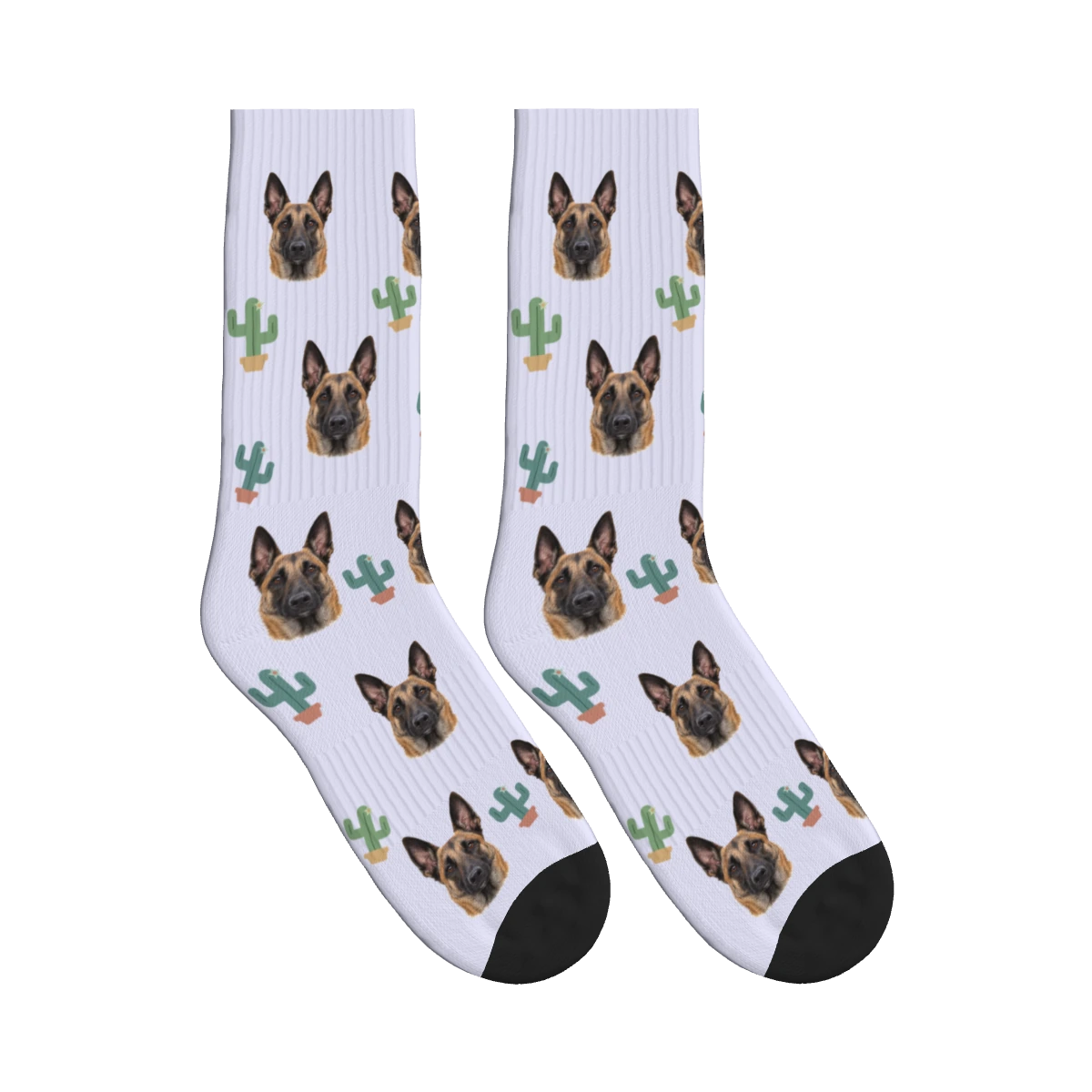 Little Cactus Dog Face Socks in Lavender with a personalized dog photo