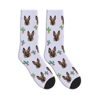 Little Cactus Dog Face Socks in Lavender with a personalized dog photo