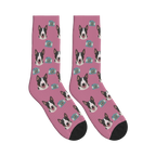 Camera Dog Face Socks in Dusty Rose with a personalized dog photo