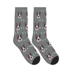 Camera Dog Face Socks in Gray with a personalized dog photo