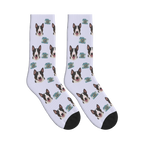 Camera Dog Face Socks in Lavender with a personalized dog photo