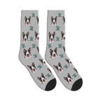 Camera Dog Face Socks in Light Gray with a personalized dog photo