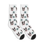 Camera Dog Face Socks in White with a personalized dog photo