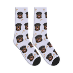 Candy Cane Dog Face Socks in Lavender with a personalized dog photo