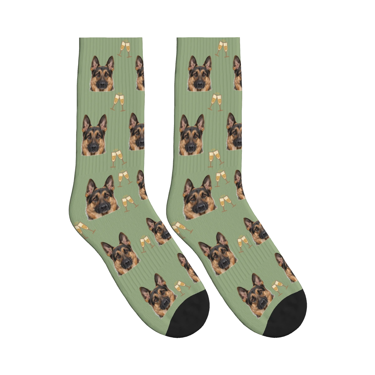 Cheers Dog Face Socks in Sage Green with a personalized dog photo