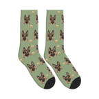 Cheers Dog Face Socks in Sage Green with a personalized dog photo