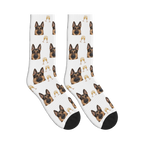 Cheers Dog Face Socks in White with a personalized dog photo