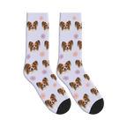 Cherry Blossom Dog Face Socks in Lavender with a personalized dog photo
