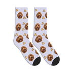 Christmas Bell Dog Face Socks in Lavender with a personalized dog photo