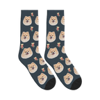 Christmas Stocking Dog Face Socks in Charcoal Gray with a personalized dog photo
