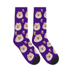 Christmas Stocking Dog Face Socks in Deep Purple with a personalized dog photo