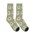 Christmas Stocking Dog Face Socks in Sage Green with a personalized dog photo
