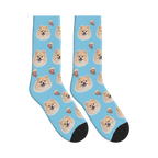 Christmas Stocking Dog Face Socks in Sky Blue with a personalized dog photo