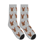 Little Cloud Dog Face Socks in Light Gray with a personalized dog photo