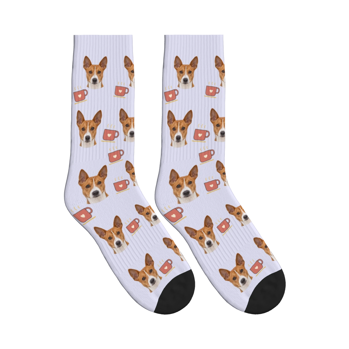 Coffee Break Dog Face Socks in Lavender with a personalized dog photo