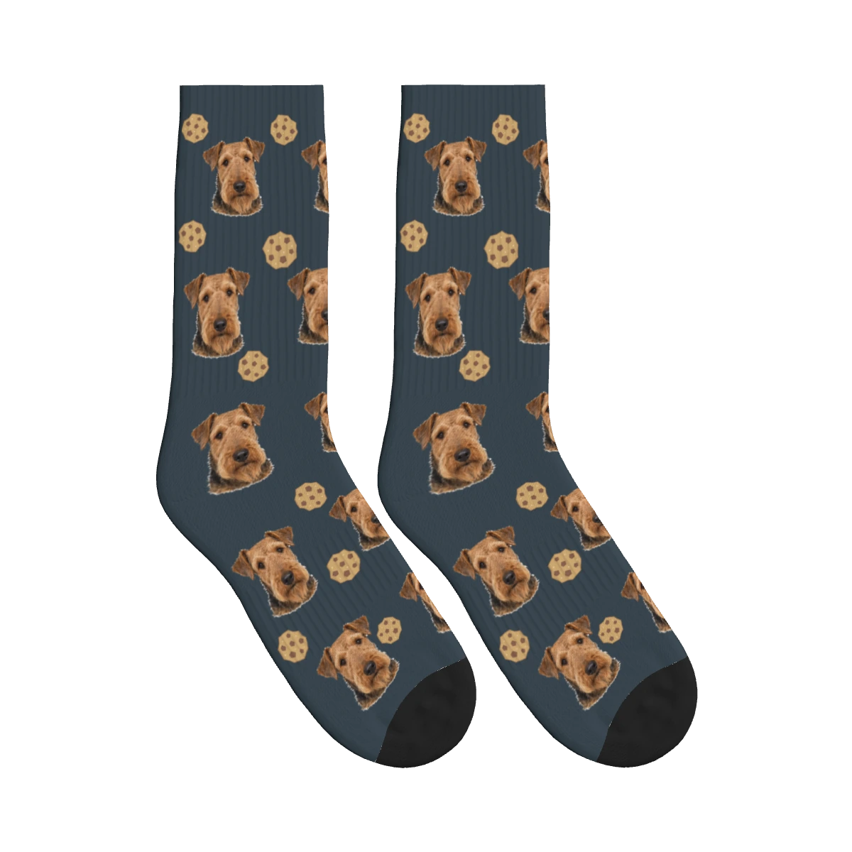 Cookie Dog Face Socks in Charcoal Gray with a personalized dog photo