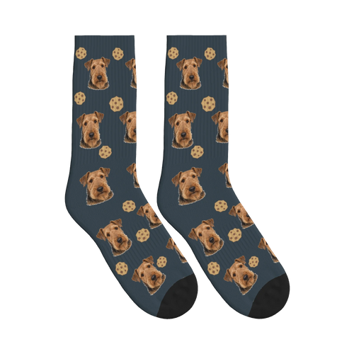 Cookie Dog Face Socks in Charcoal Gray with a personalized dog photo