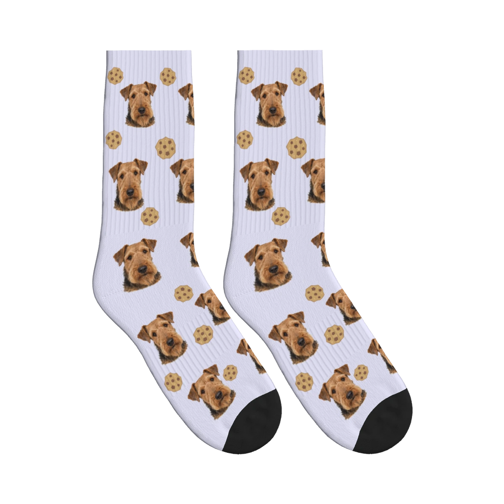Cookie Dog Face Socks in Lavender with a personalized dog photo