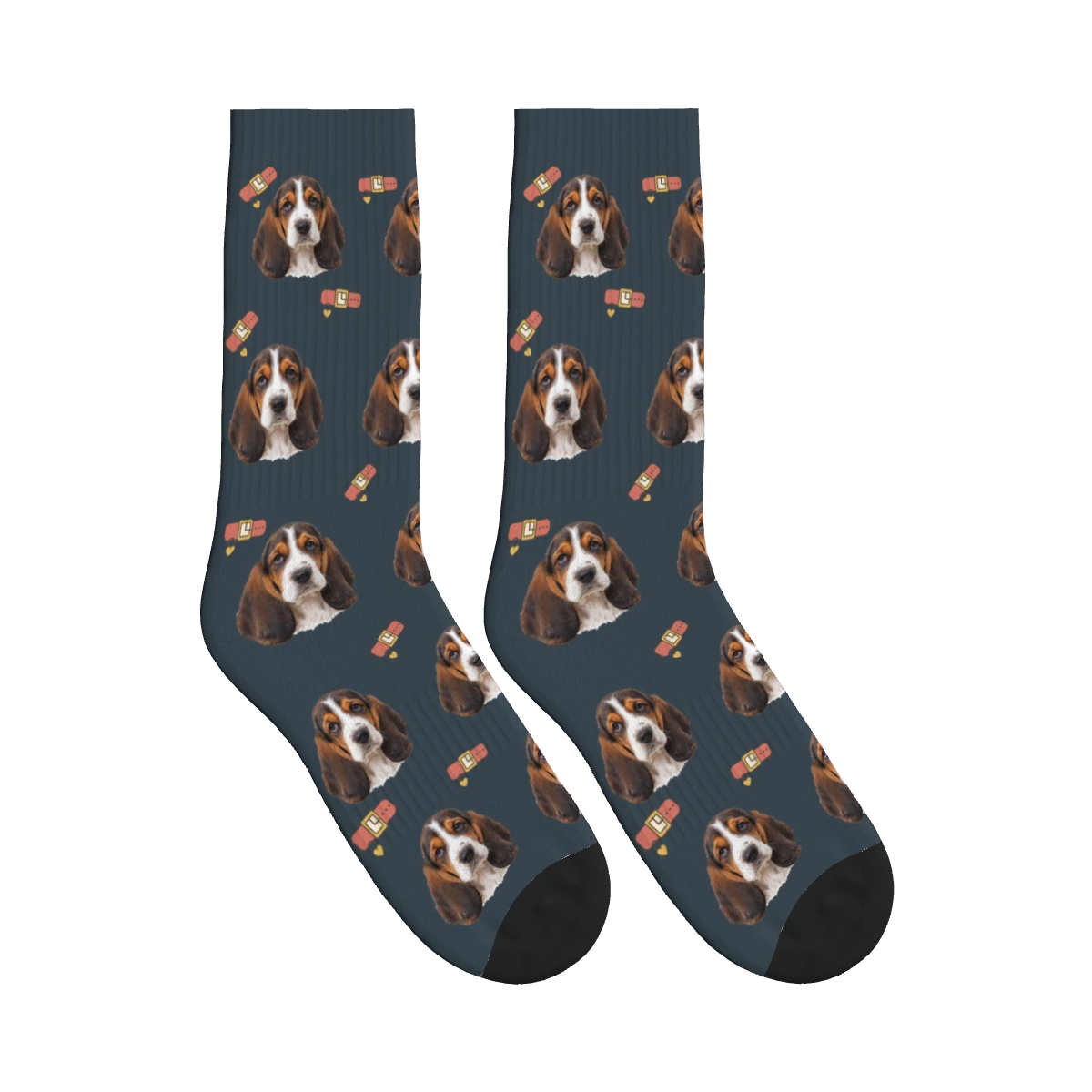 Little Collar Dog Face Socks in Charcoal Gray with a personalized dog photo