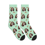 Little Collar Dog Face Socks in Mint Green with a personalized dog photo