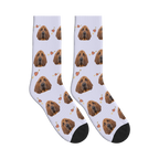 Cupid Arrow Dog Face Socks in Lavender with a personalized dog photo