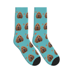 Cupid Arrow Dog Face Socks in Turquoise with a personalized dog photo
