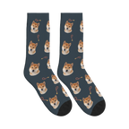 Walk Time Dog Face Socks in Charcoal Gray with a personalized dog photo