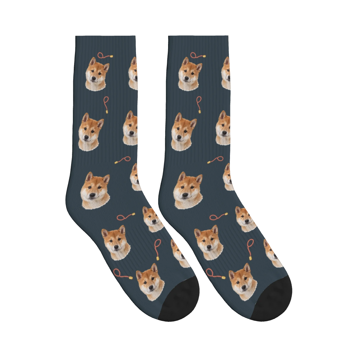 Walk Time Dog Face Socks in Charcoal Gray with a personalized dog photo