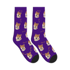 Walk Time Dog Face Socks in Deep Purple with a personalized dog photo