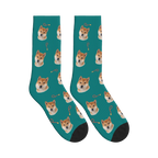 Walk Time Dog Face Socks in Teal with a personalized dog photo