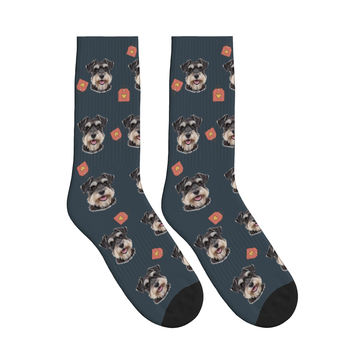 Dog Tag Photo Socks in Charcoal Gray with a personalized dog photo