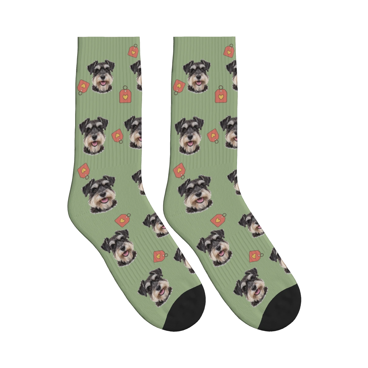 Dog Tag Photo Socks in Sage Green with a personalized dog photo