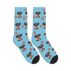 Dog Tag Photo Socks in Sky Blue with a personalized dog photo