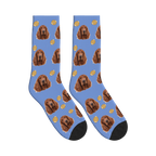 Football Dog Face Socks in Cornflower Blue with a personalized dog photo