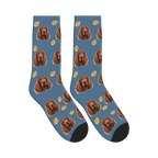 Football Dog Face Socks in Steel Blue with a personalized dog photo