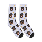 Sunny Side Up Dog Face Socks in Lavender with a personalized dog photo