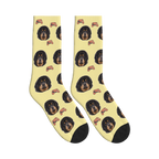 Game Controller Dog Face Socks in Pale Yellow with a personalized dog photo