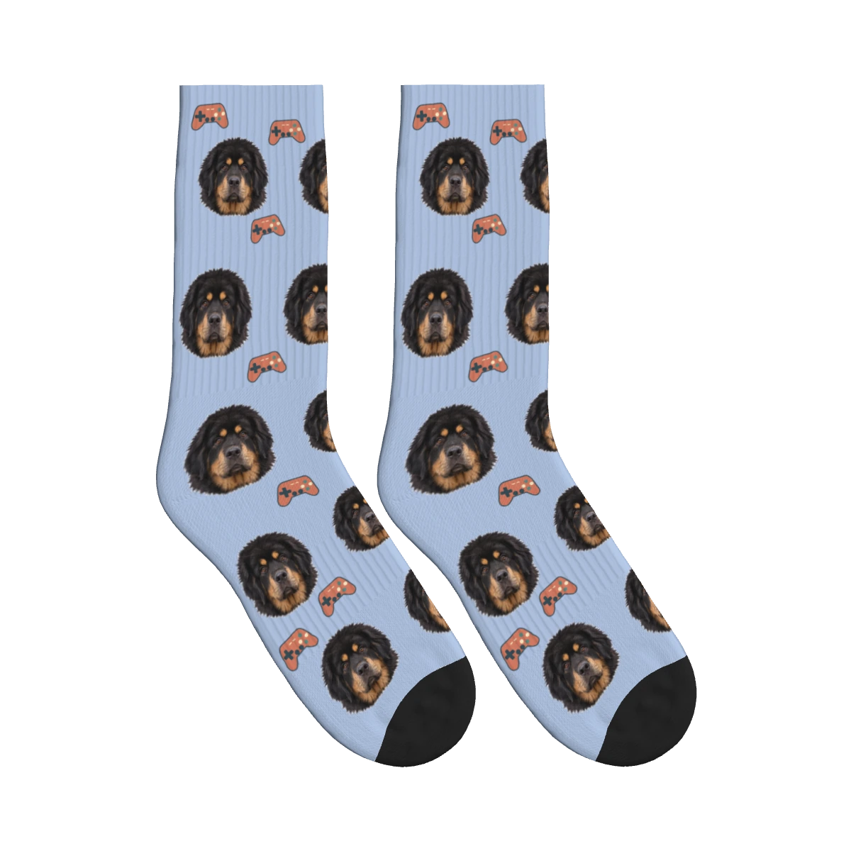 Game Controller Dog Face Socks in Periwinkle with a personalized dog photo