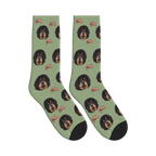 Game Controller Dog Face Socks in Sage Green with a personalized dog photo