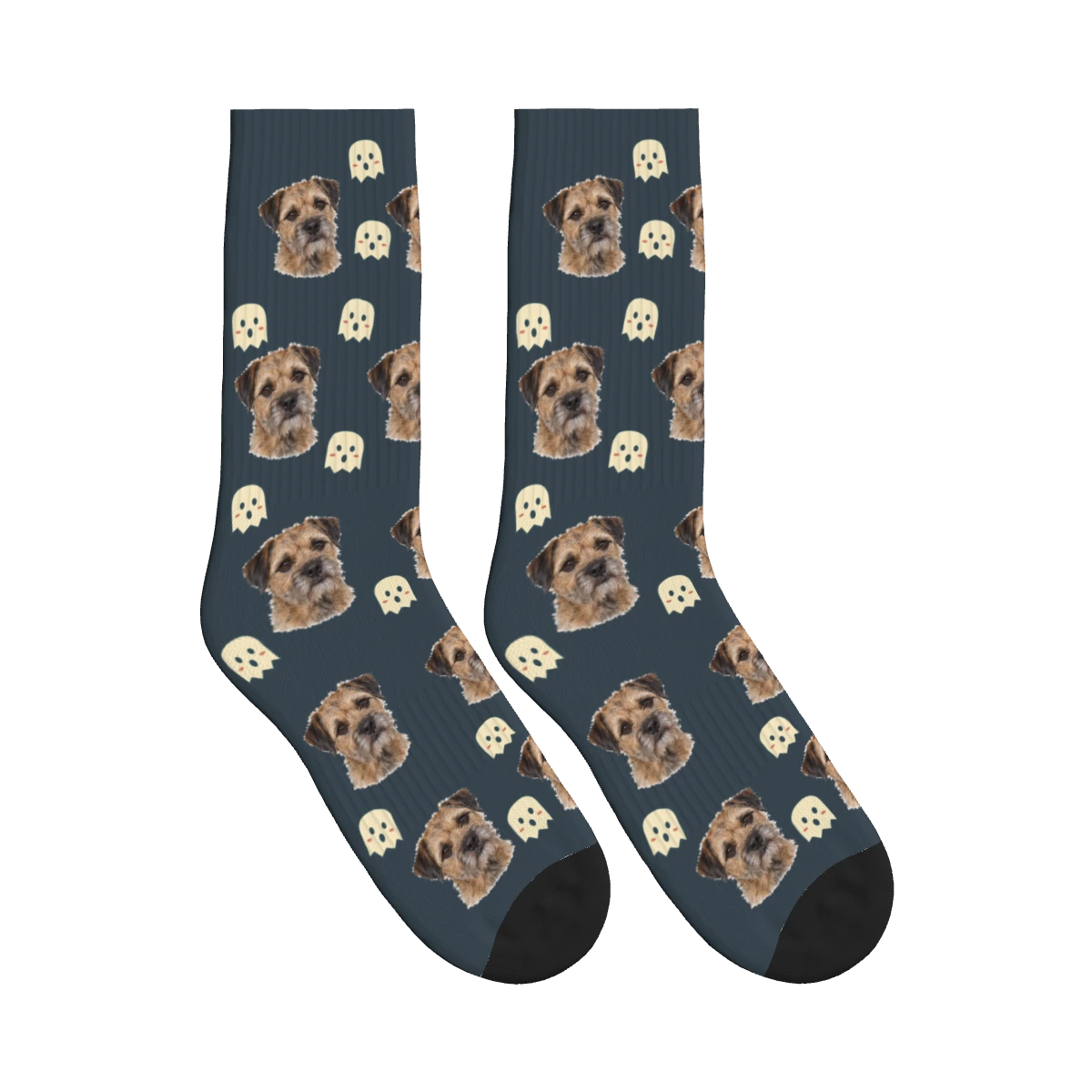 Little Ghost Dog Face Socks in Charcoal Gray with a personalized dog photo