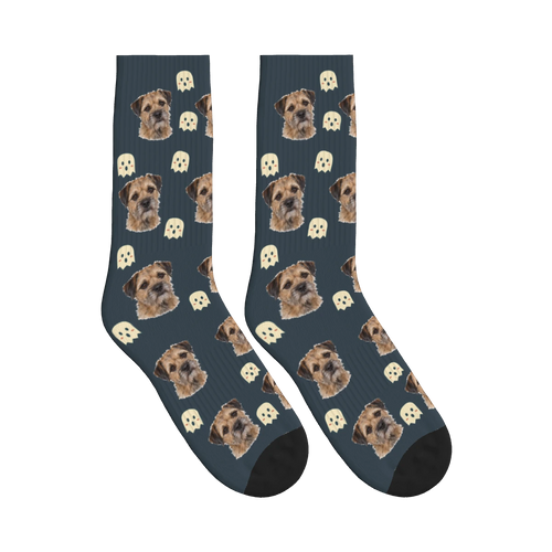 Little Ghost Dog Face Socks in Charcoal Gray with a personalized dog photo